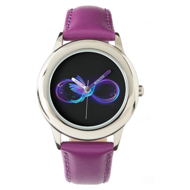 Neon Infinity Symbol with Glowing Hummingbird Watch (Front)