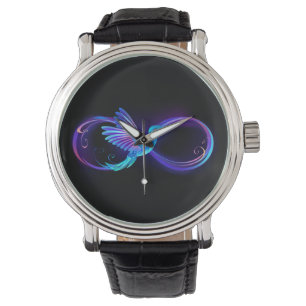 Neon Infinity Symbol with Glowing Hummingbird Watch