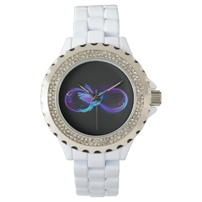 Neon Infinity Symbol with Glowing Hummingbird Watch (Front)