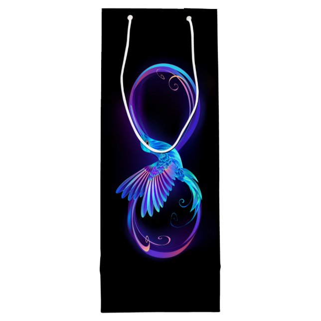 Neon Infinity Symbol with Glowing Hummingbird Wine Gift Bag (Back)