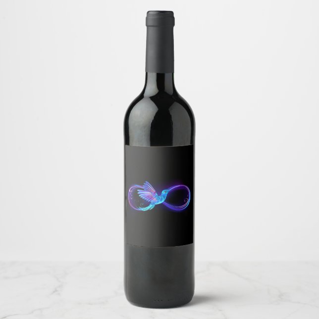 Neon Infinity Symbol with Glowing Hummingbird Wine Label (Front)
