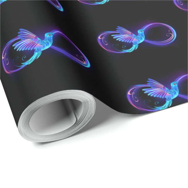 Neon Infinity Symbol with Glowing Hummingbird Wrapping Paper (Roll Corner)