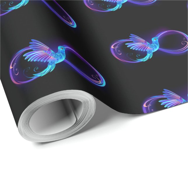 Neon Infinity Symbol with Glowing Hummingbird Wrapping Paper (Roll Corner)