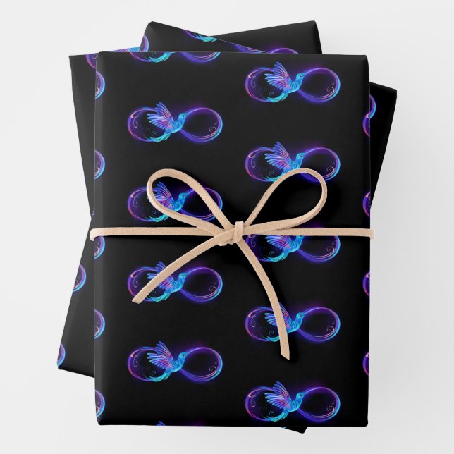 Neon Infinity Symbol with Glowing Hummingbird Wrapping Paper Sheet (In situ)