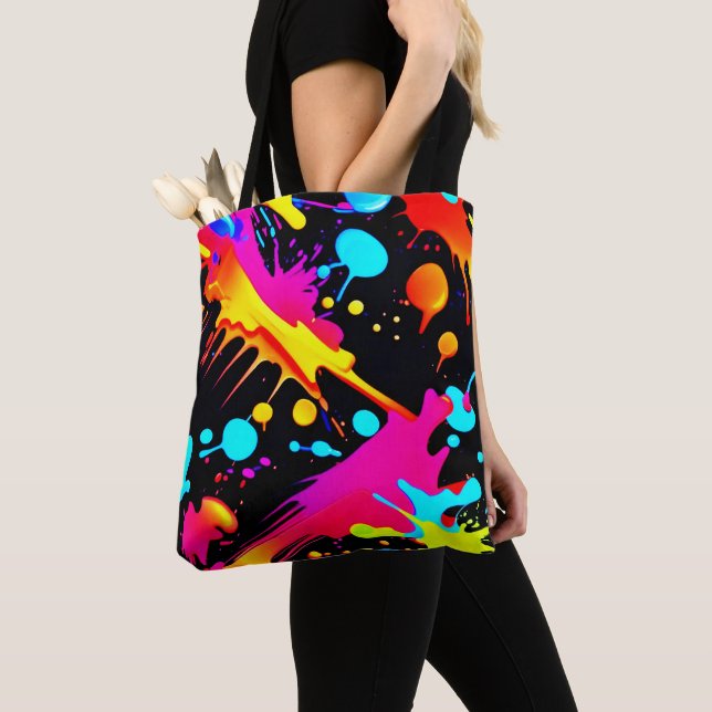 Neon Ink Splash Design Tote Bag (Close Up)