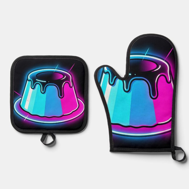 Neon Jelly Glow Dessert Art Oven Mitt & Pot Holder Set (Front)