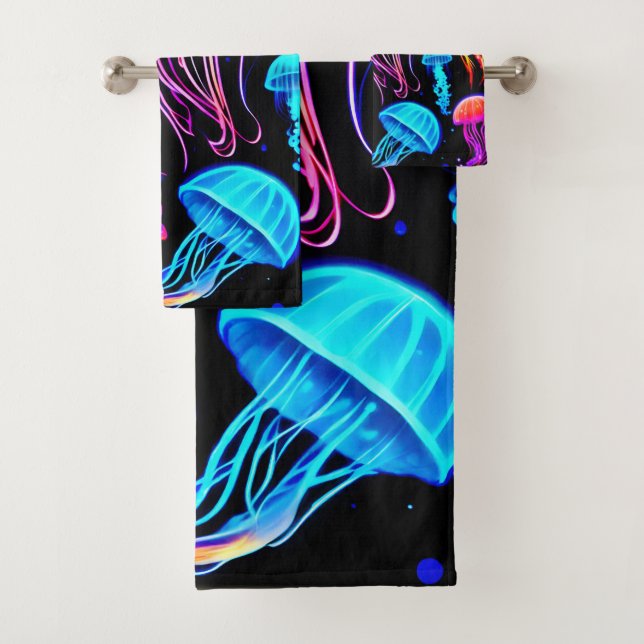 Neon Jellyfish Bath Towel Set (Insitu)