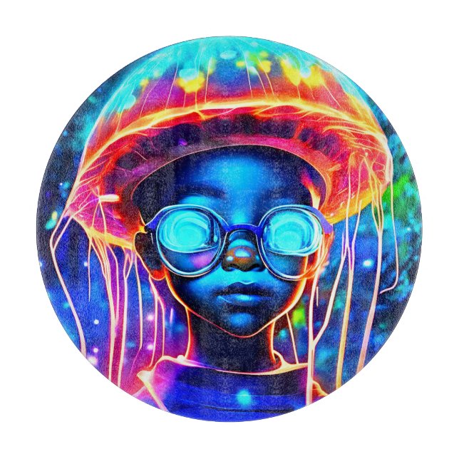 Neon Jellyfish Child Vision Cutting Board (Front)