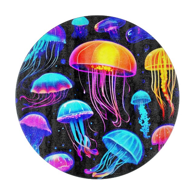 Neon Jellyfish Cutting Board (Front)