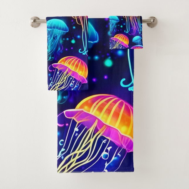Neon Jellyfish Dreams Bath Towel Set (Insitu)