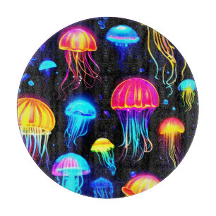 Neon Jellyfish Dreamscape Cutting Board