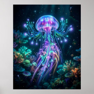 Neon Jellyfish Electric Deep Poster