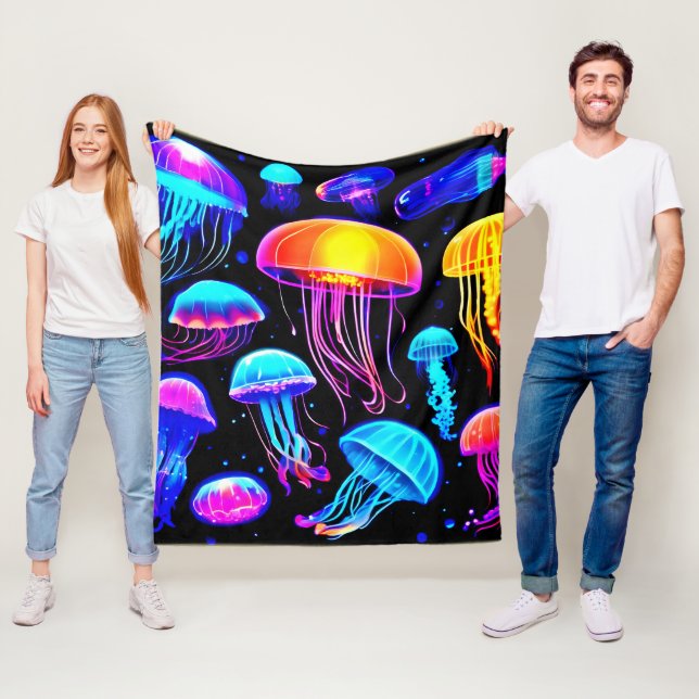 Neon Jellyfish Fleece Blanket (In Situ)