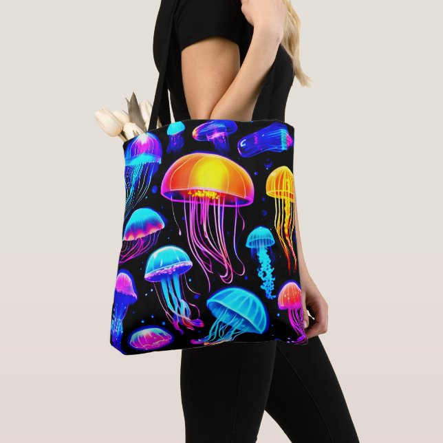 Neon Jellyfish Tote Bag (Close Up)