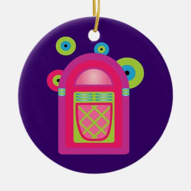 Neon Jukebox Ceramic Tree Decoration (Front)