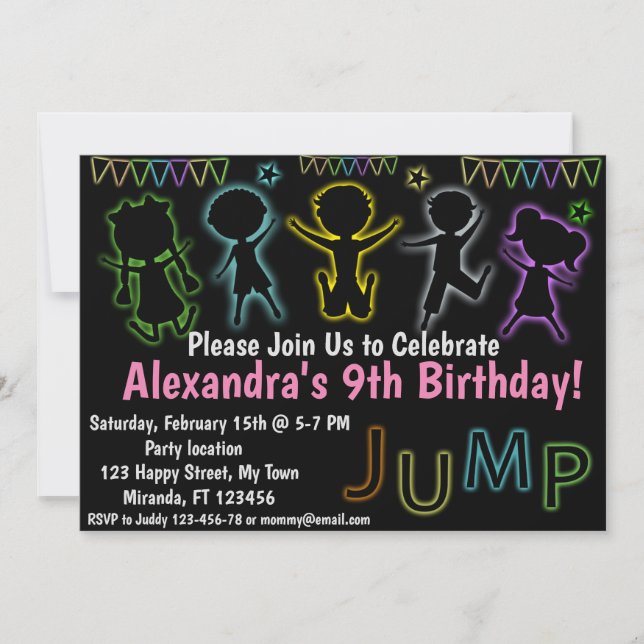 Neon Jump birthday invitation (Front)