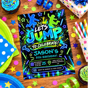 Neon Jump Birthday Invitation