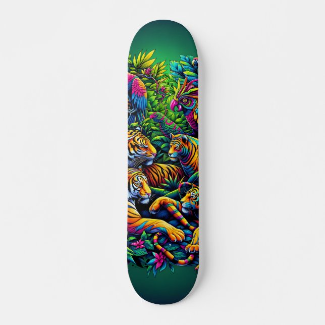 Neon Jungle Animals Psychedelic Colourful Bold Art Skateboard (Front)