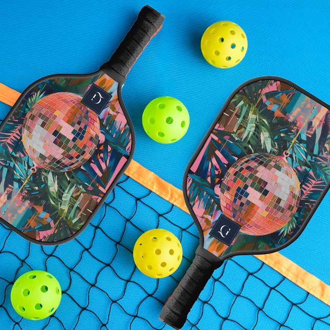 Neon Jungle Disco Ball | Funky Retro Monogram Pickleball Paddle (Creator Uploaded)