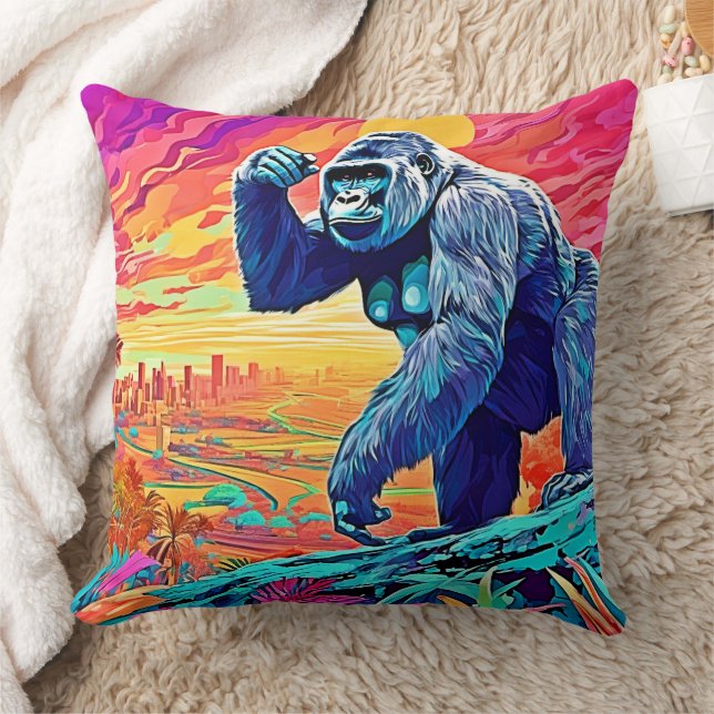 Neon Jungle Gorilla Urban Fantasy Cushion (Blanket)