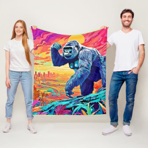 Neon Jungle Gorilla Urban Fantasy Fleece Blanket