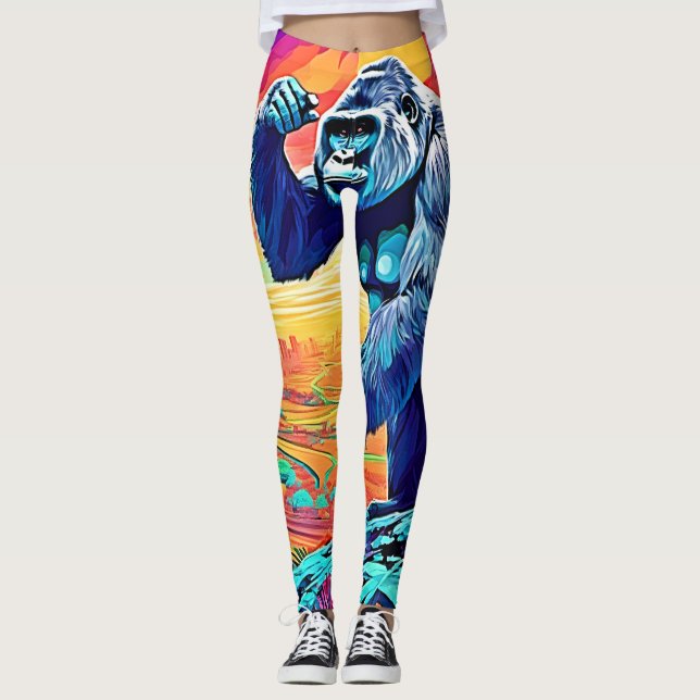 Neon Jungle Gorilla Urban Fantasy Leggings (Front)