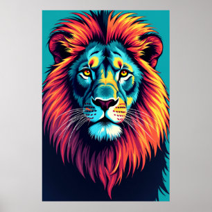 Neon Jungle King - Pop Art Lion Poster