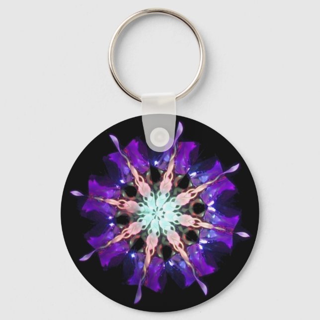 Neon Kaleido-Twist Burst in Purple and Pink Key Ring (Front)