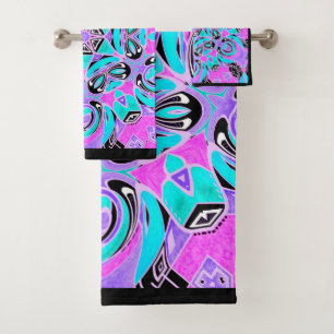 Neon kaleidoscope , mandala bath towel set