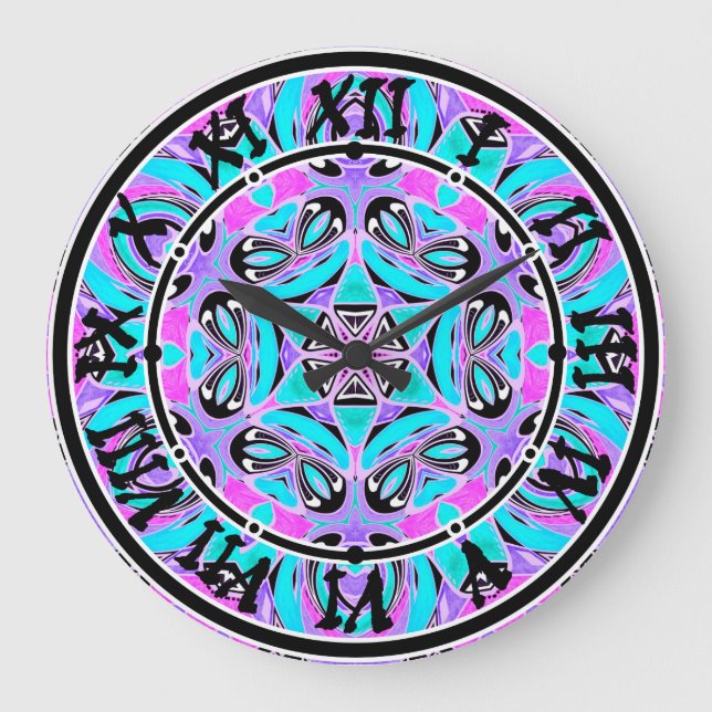 Neon kaleidoscope , mandala large clock (Front)