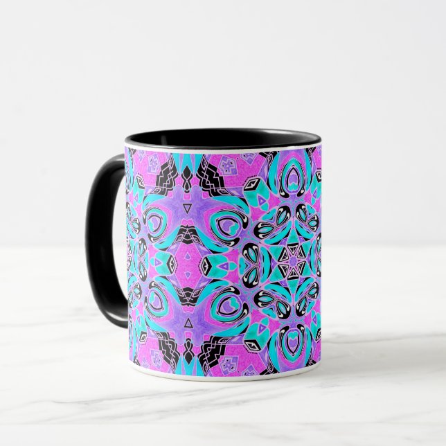 Neon kaleidoscope , mandala mug (Front Left)