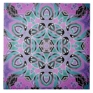Neon kaleidoscope , mandala tile