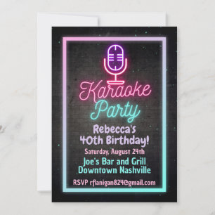 Neon Karaoke Singing Birthday Party Invitation