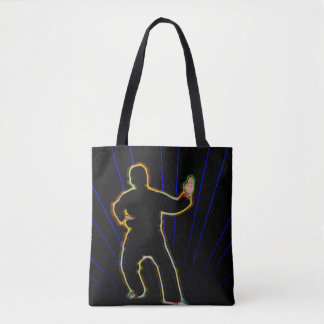 Neon karate man on tote bag