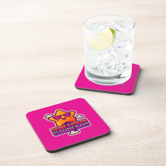 Neon Kawaii Star – “Shine Even on Cloudy Days” Coaster (Right Side)