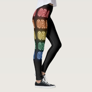 Neon Kia Ora Rainbow Pride Sign Print Leggings