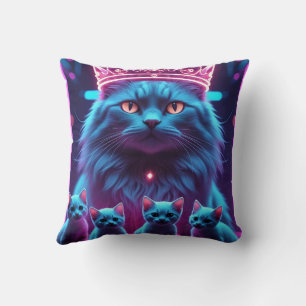 Neon King Cat & Cute Kittens  Cushion