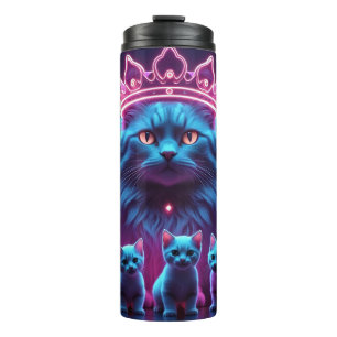 Neon King Cat & Cute Kittens   Vibrant Neon Pop Ar Thermal Tumbler