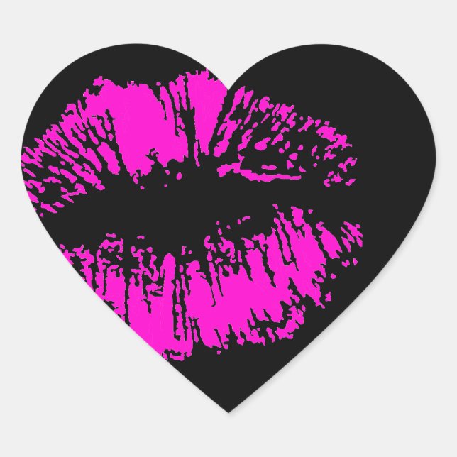 Neon Kiss on Black Heart Sticker (Front)