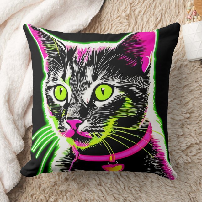 Neon Kitty Feline Art Cushion (Blanket)