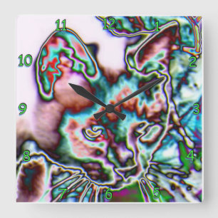 Neon Kitty Square Wall Clock