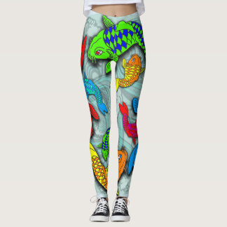 Neon koi fish tattoo style leggings