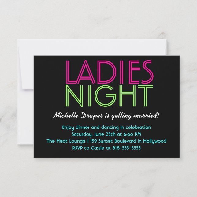 Neon Ladies Night Card (Front)