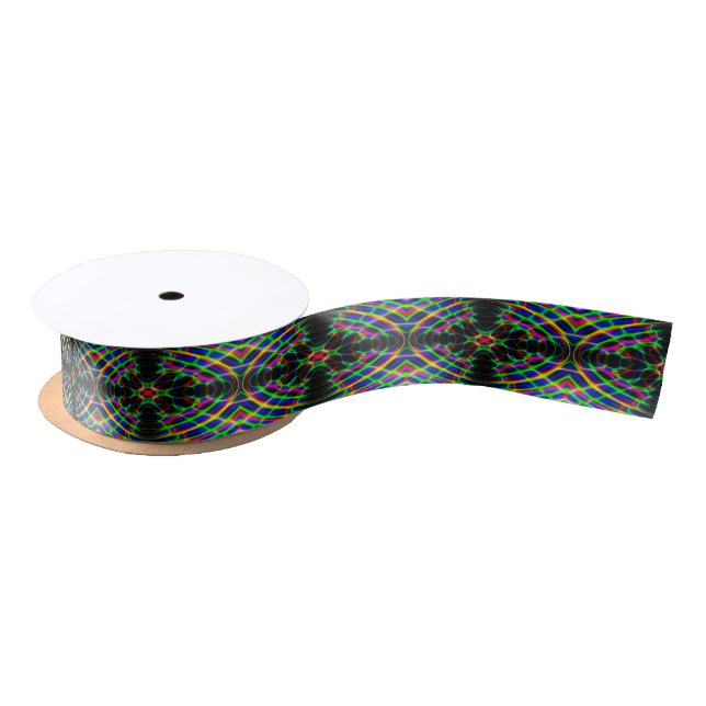 Neon Laser Light Psychedelic Abstract Satin Ribbon (Spool)