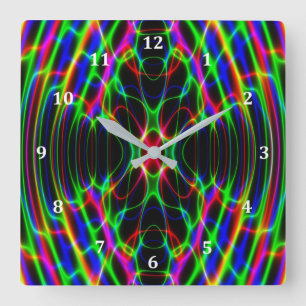 Neon Laser Light Psychedelic Abstract Square Wall Clock