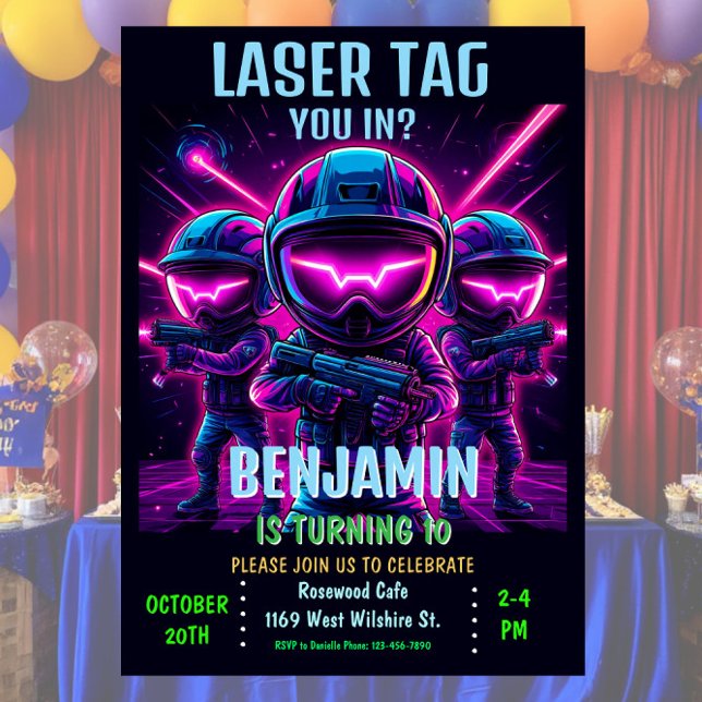 Neon Laser Tag Birthday Party Invitation  (Creator Uploaded)