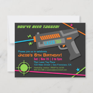 Neon Laser Tag Birthday Party Invitations
