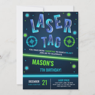 Neon Laser Tag Blue Invitation