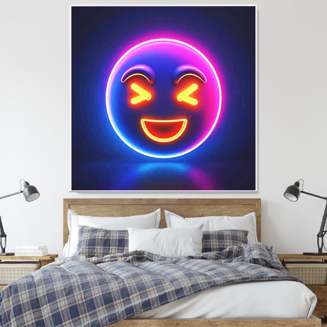 Neon Laughing Emoji Joy Canvas Print (Insitu(Bedroom))