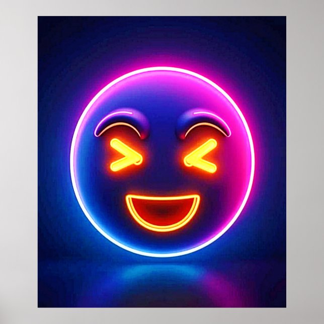 Neon Laughing Emoji Joy Poster (Front)